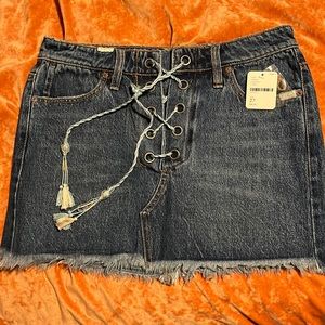 Free people denim skirt with blue strings